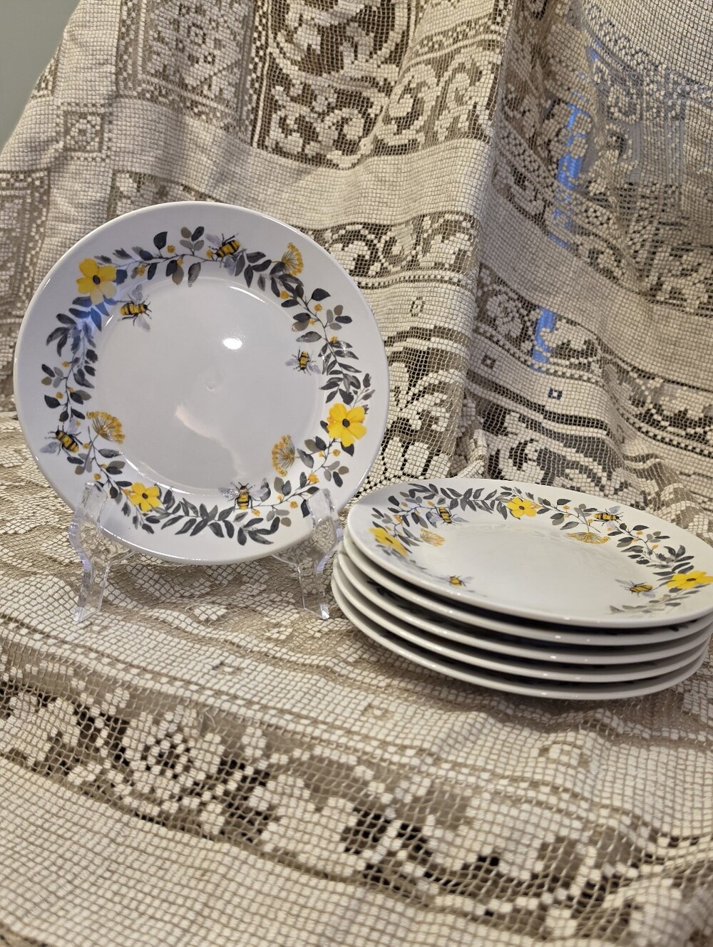 Royal Norfolk Spring Bee Salad Dessert Plate 7.5" Yellow Floral Replacement